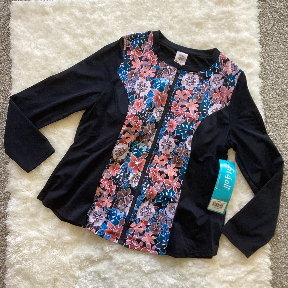 Fit4U Moons Shadow Floral Front Zip Rashguard NEW